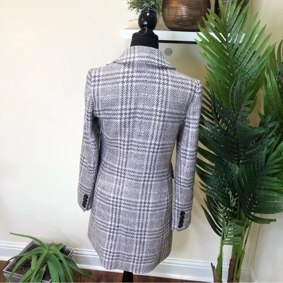 Ann Taylor Plaid Wool Blend Long Coat Gray Green Lavender Ivory 2